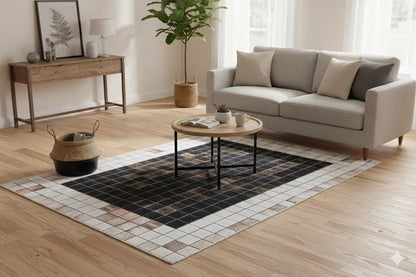 Modern Industrial Mosaic Rug | Black Earth Tone Pixelated Non-Slip Carpet