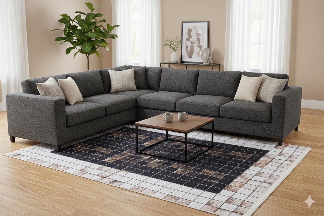 Modern Industrial Mosaic Rug | Black Earth Tone Pixelated Non-Slip Carpet