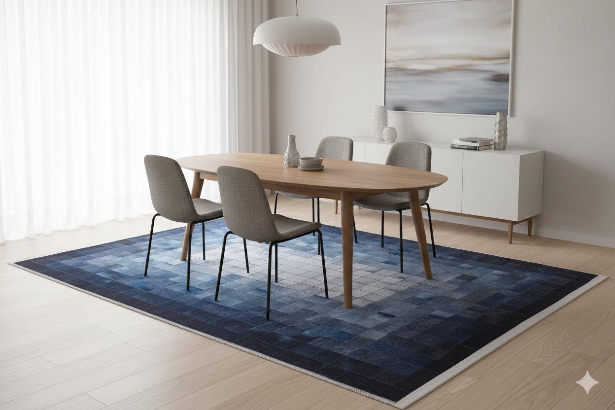 Blue Gradient Pixel Rug, Modern Geometric Washable Carpet (Non Slip)
