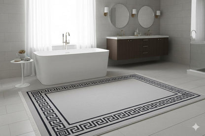 Washable Area Rug – Greek Key Border, Non-Slip, Modern Meander Design