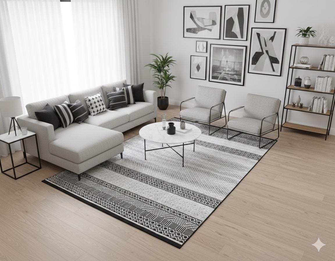 Machine Washable Boho Area Rug – Black White Tribal Geometric Farmhouse Decor
