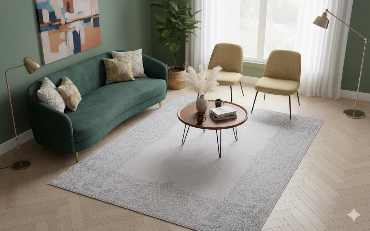 Distressed Vintage Turkish Style Area Rug – Machine Washable Cream Beige Carpet