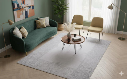Distressed Vintage Turkish Style Area Rug – Machine Washable Cream Beige Carpet