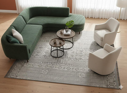 Modern Geometric High-Low Pile Viscose Carpet – Beige & White Tribal Design Area Rug