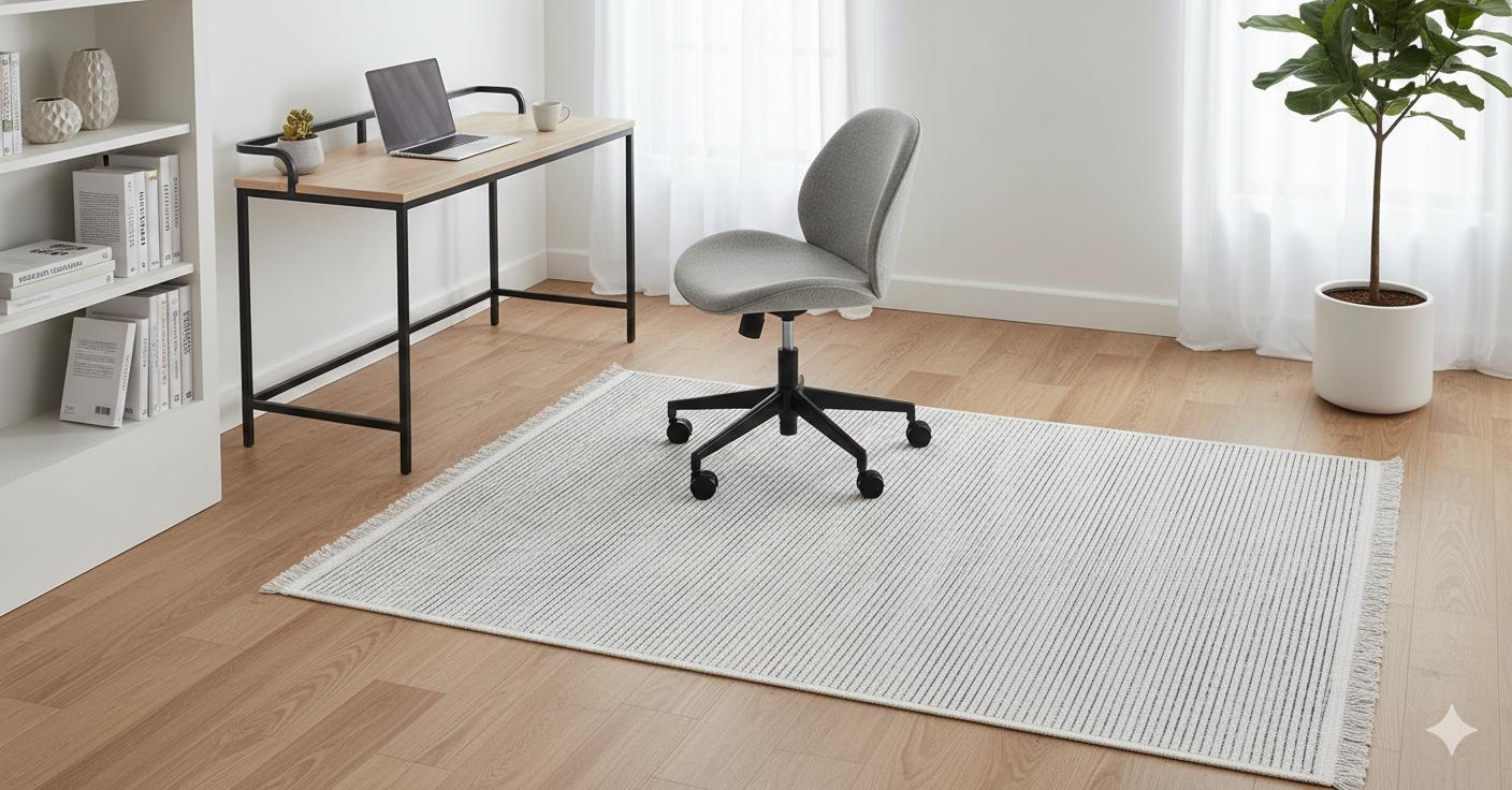 Modern Striped Area Rug – Light Gray, Black Fringe Cotton Carpet