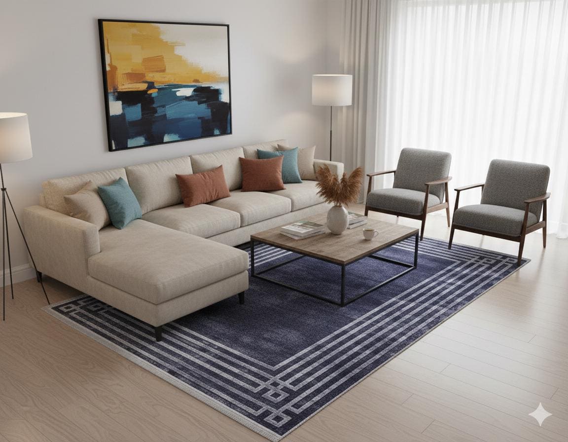 Modern Gray Geometric Area Rug, Washable Scandinavian Style Carpet