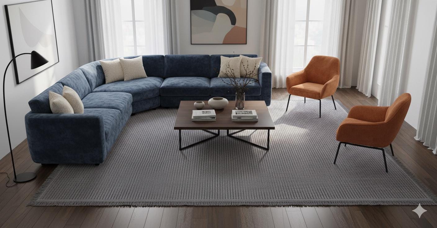 Grey Ribbed Area Rug – Modern Low-Pile Cotton Carpet, Washable, Pet Friendly