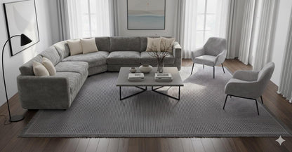 Grey Ribbed Area Rug – Modern Low-Pile Cotton Carpet, Washable, Pet Friendly
