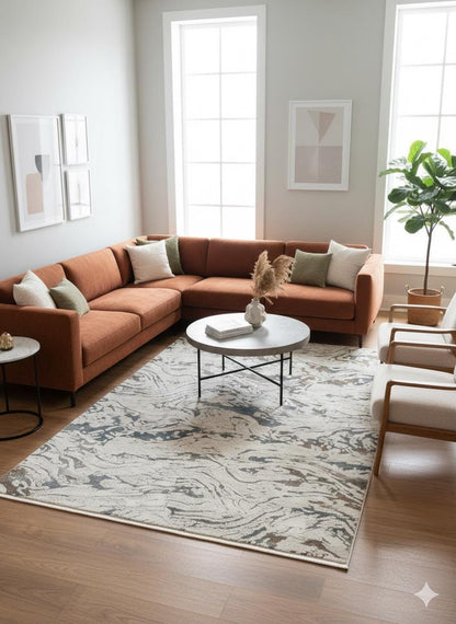 Abstract Swirl Area Rug, Fluid Art Marble Carpet, Soft Transitional Living Room Rug