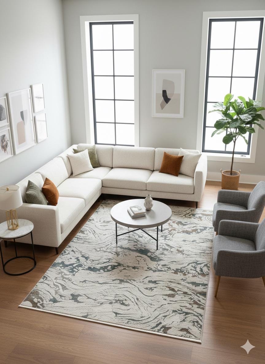 Abstract Swirl Area Rug, Fluid Art Marble Carpet, Soft Transitional Living Room Rug