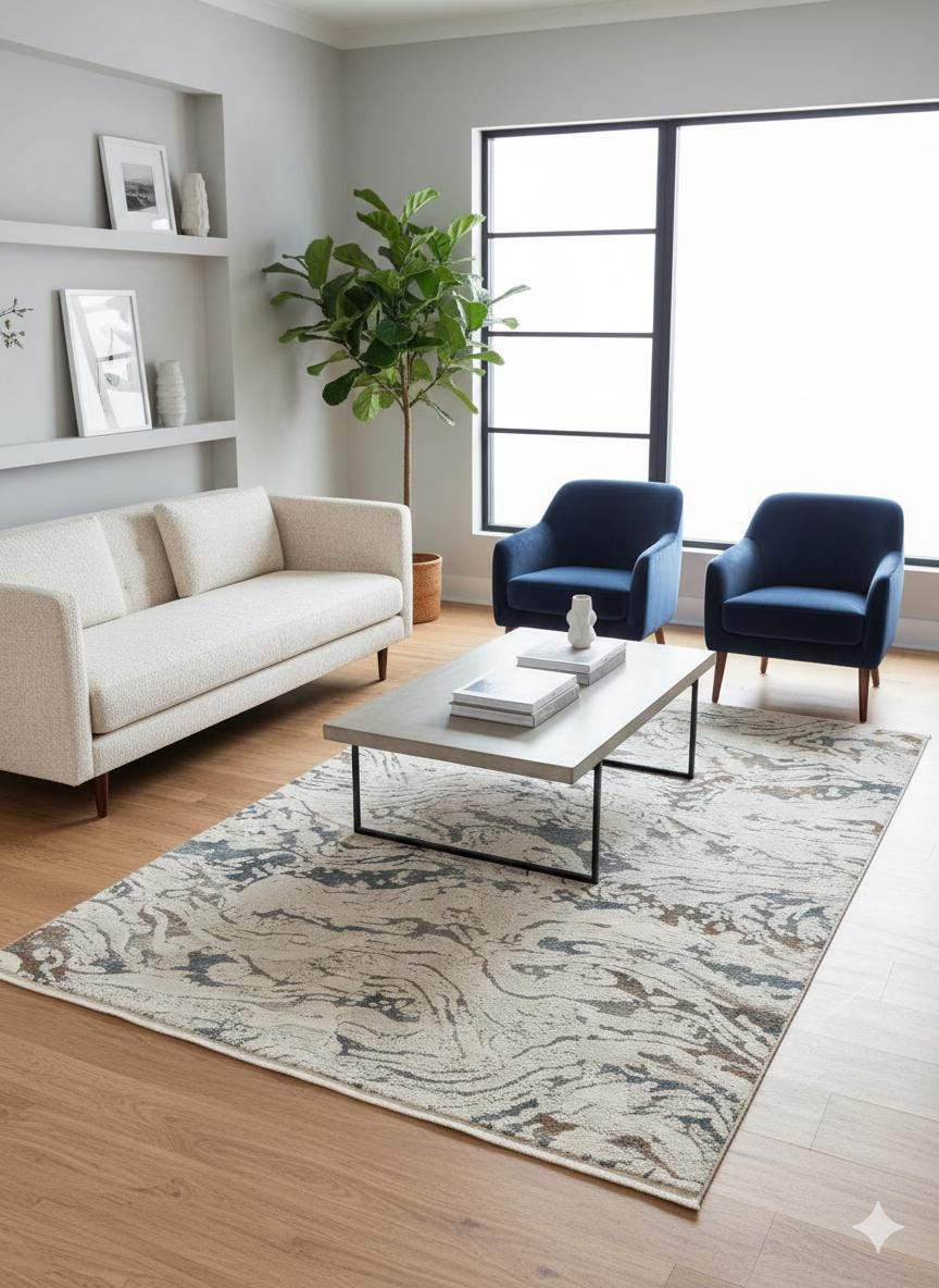 Abstract Swirl Area Rug, Fluid Art Marble Carpet, Soft Transitional Living Room Rug