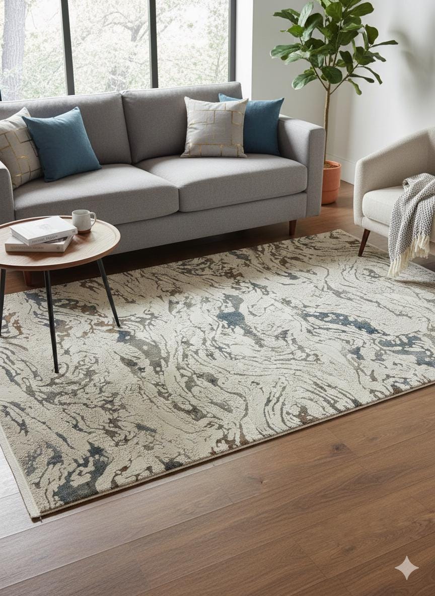Abstract Swirl Area Rug, Fluid Art Marble Carpet, Soft Transitional Living Room Rug