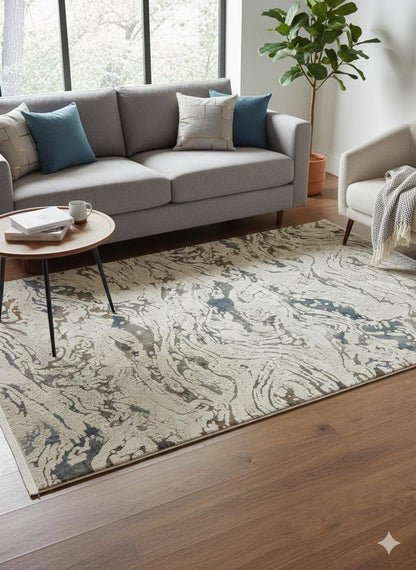 Abstract Swirl Area Rug, Fluid Art Marble Carpet, Soft Transitional Living Room Rug