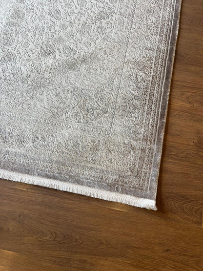 Distressed Persian Style Area Rug – Neutral Beige Medallion Carpet