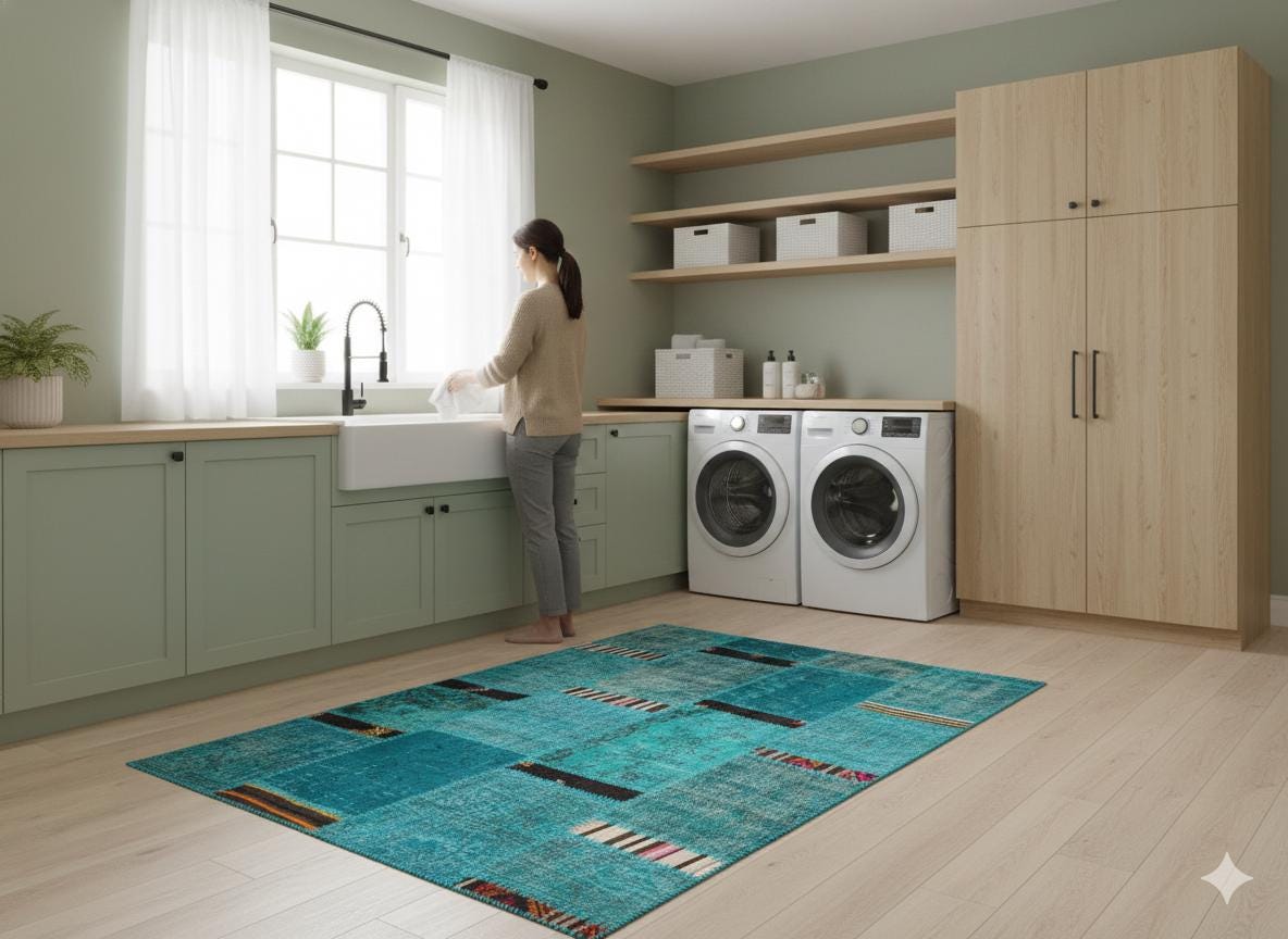 Handmade Wool Patchwork Rug: Bohemian Turkish Area Rug (5.2x7.2 ft)