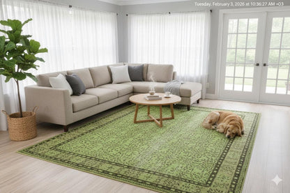 Handmade Green Wool Rug: Vintage Nursery Carpet (5'9"x8'7")