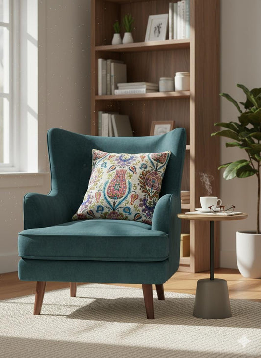 Ottoman Floral Embroidered Pillow Cover – Colorful Turkish Cushion with Traditional Pattern for Home Decor