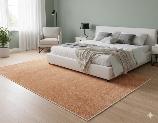 Contemporary Minimalist Orange Textured Area Rug – Modern Solid Color Carpet