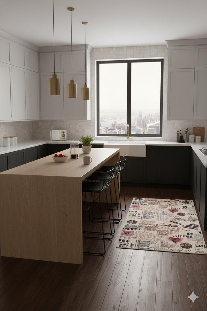 Vintage Coffee Collage Kitchen Runner – Washable, Non-Slip Espresso Area Rug