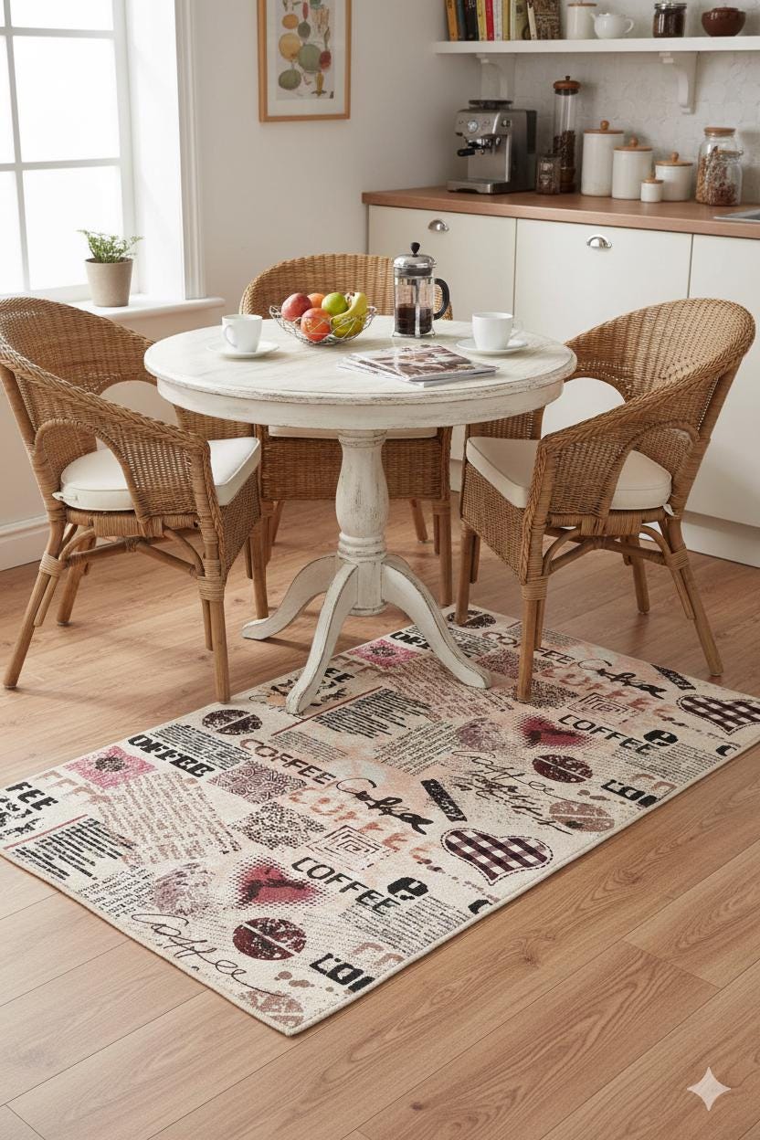 Vintage Coffee Collage Kitchen Runner – Washable, Non-Slip Espresso Area Rug