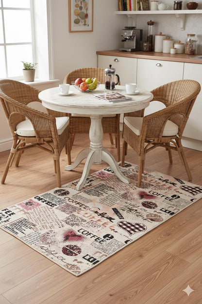 Vintage Coffee Collage Kitchen Runner – Washable, Non-Slip Espresso Area Rug