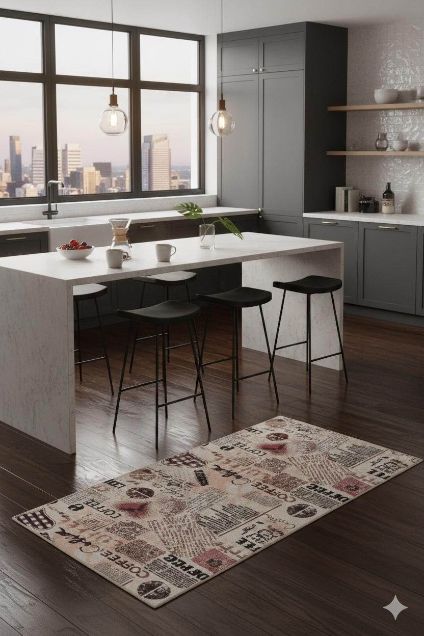 Vintage Coffee Collage Kitchen Runner – Washable, Non-Slip Espresso Area Rug