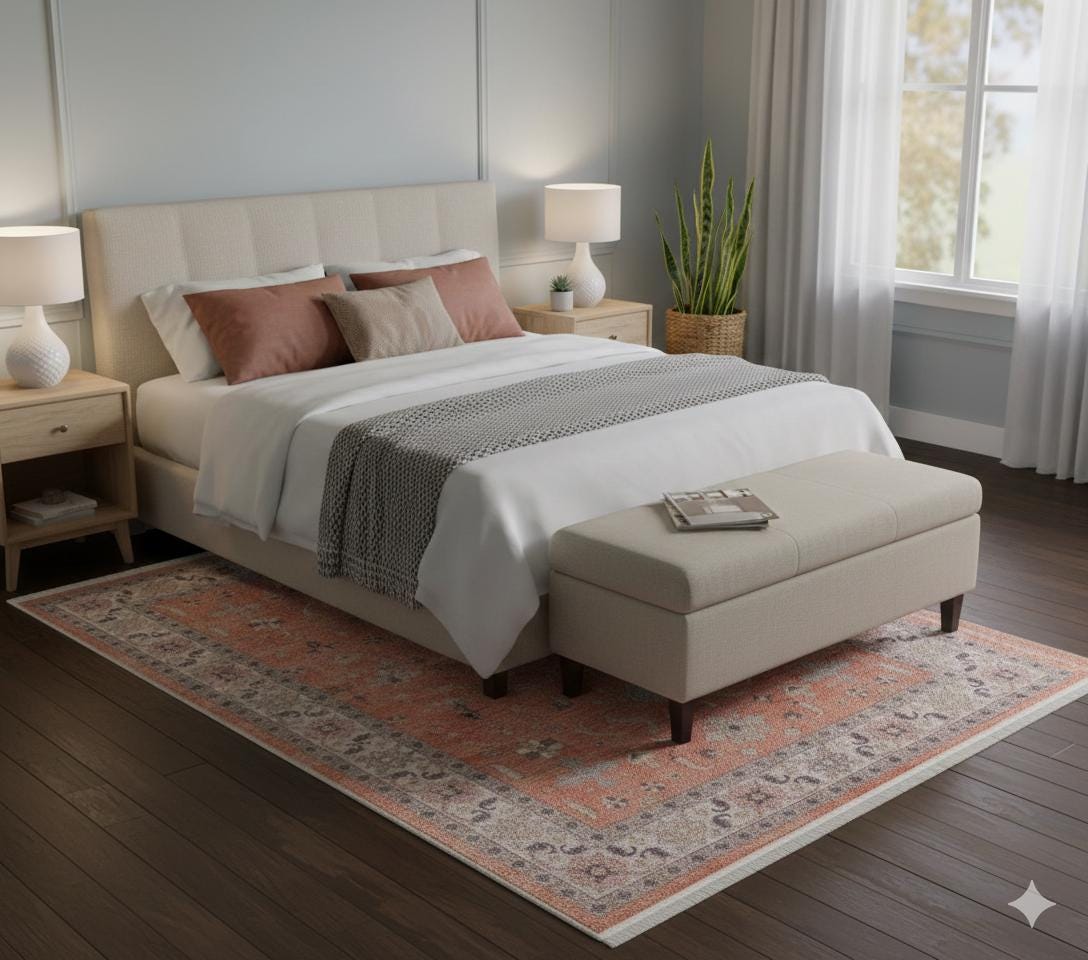 Terracotta Orange Turkish Style Rug: Vintage Floral Area Carpet
