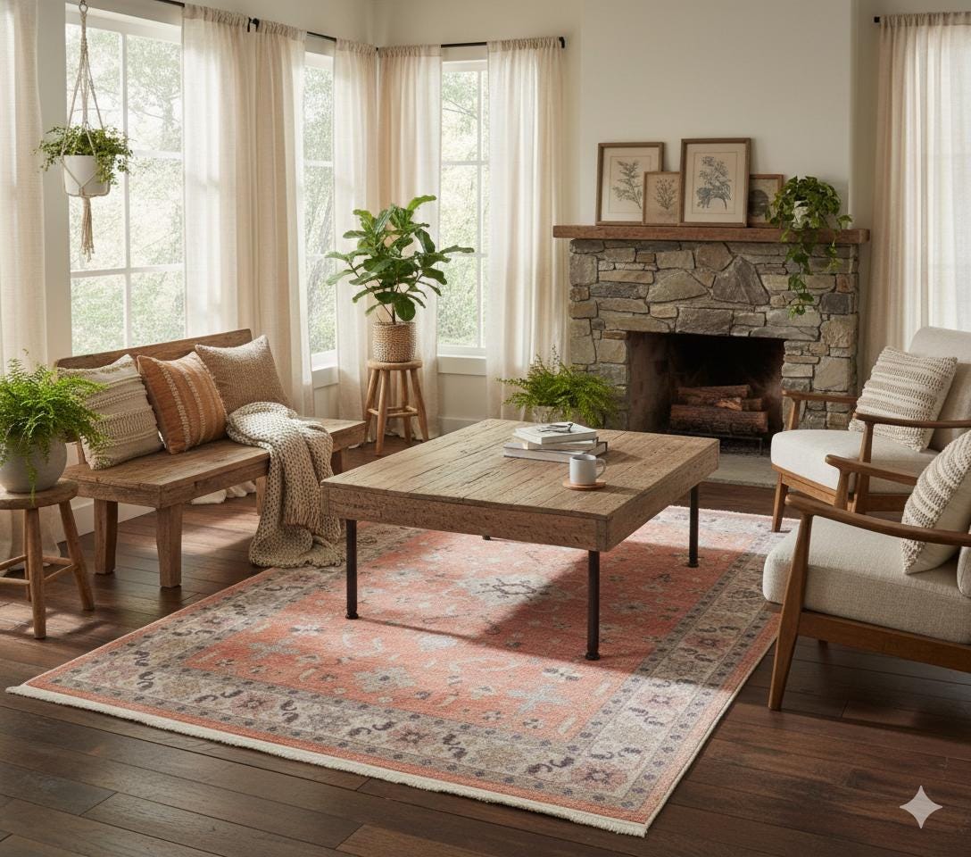Terracotta Orange Turkish Style Rug: Vintage Floral Area Carpet