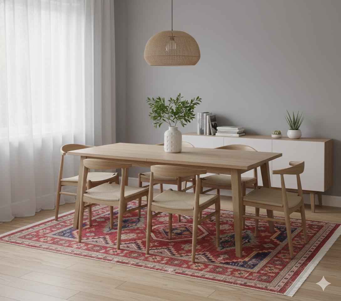 Red Turkish Style Area Rug: Geometric Medallion Design