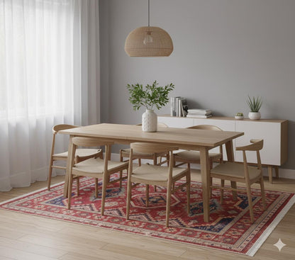 Red Turkish Style Area Rug: Geometric Medallion Design