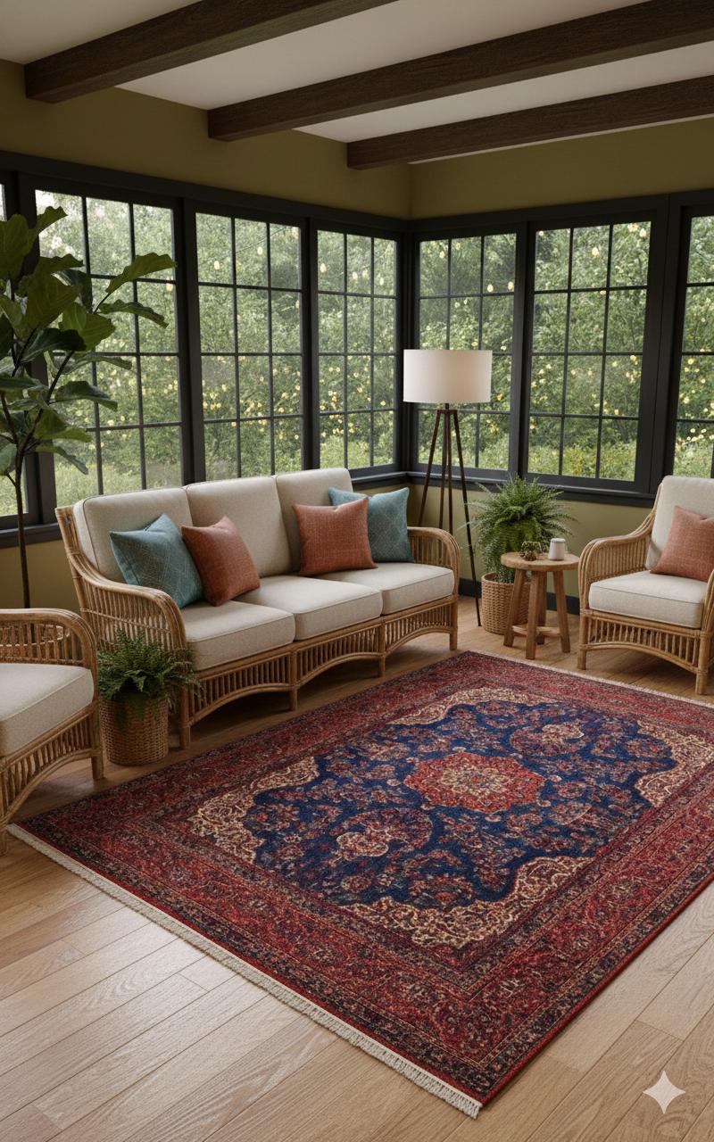 Red Vintage Oriental Rug: Classic Washable Rug with Tassels