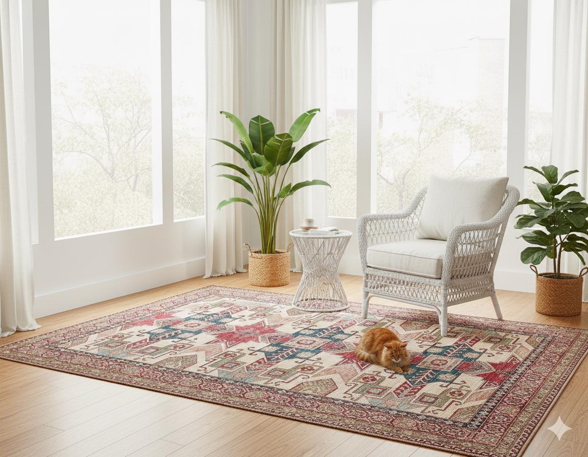 Large Handmade Afghan Kazak Rug – 207x274 cm - 7' x 9' -  Tribal Wool Carpet