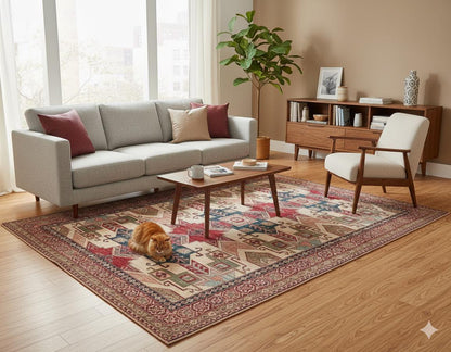 Large Handmade Afghan Kazak Rug – 207x274 cm - 7' x 9' -  Tribal Wool Carpet