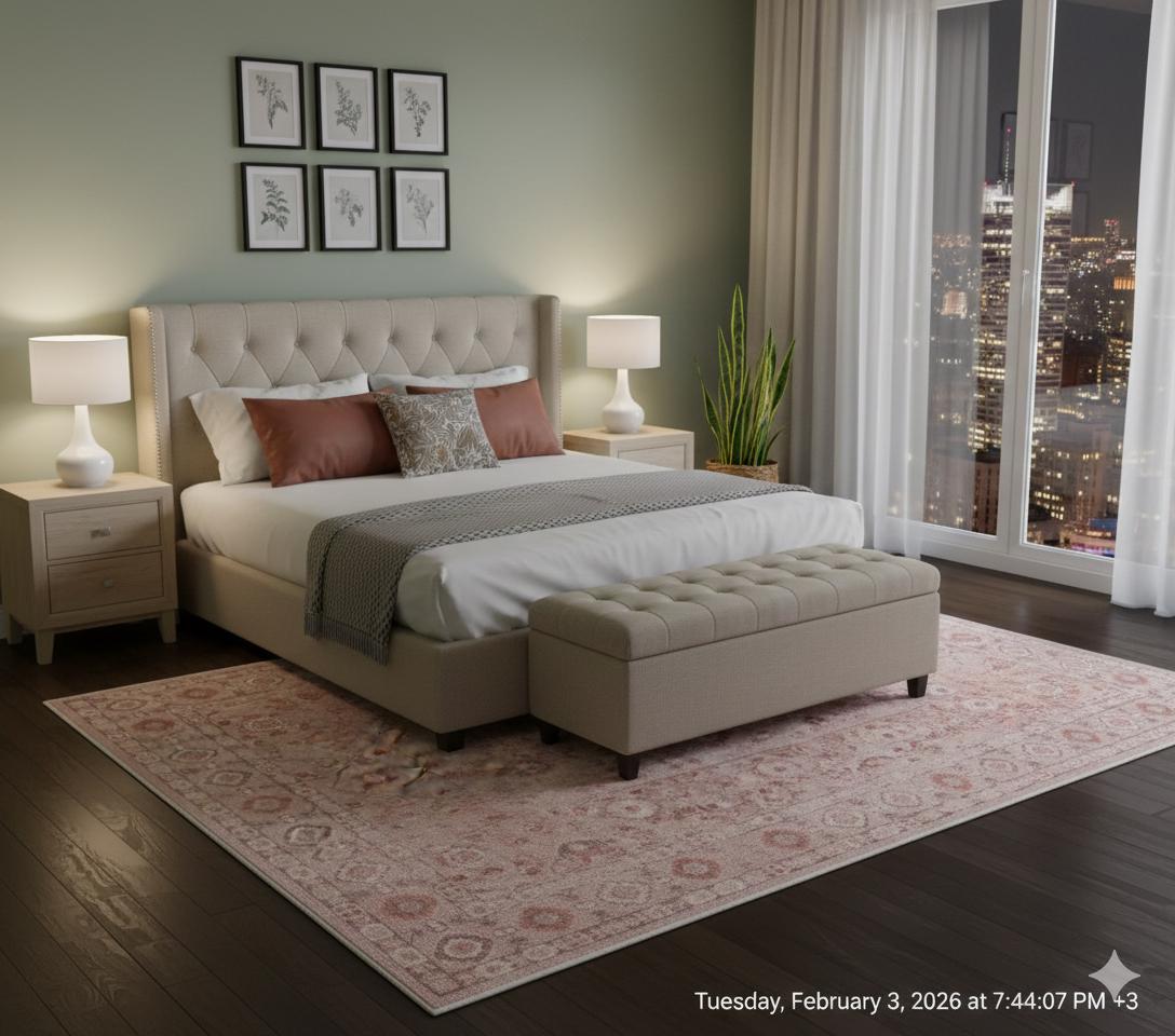 Blush Turkish Style Rug: Vintage Floral Area Carpet