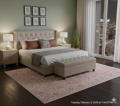 Blush Turkish Style Rug: Vintage Floral Area Carpet