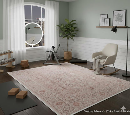 Blush Turkish Style Rug: Vintage Floral Area Carpet