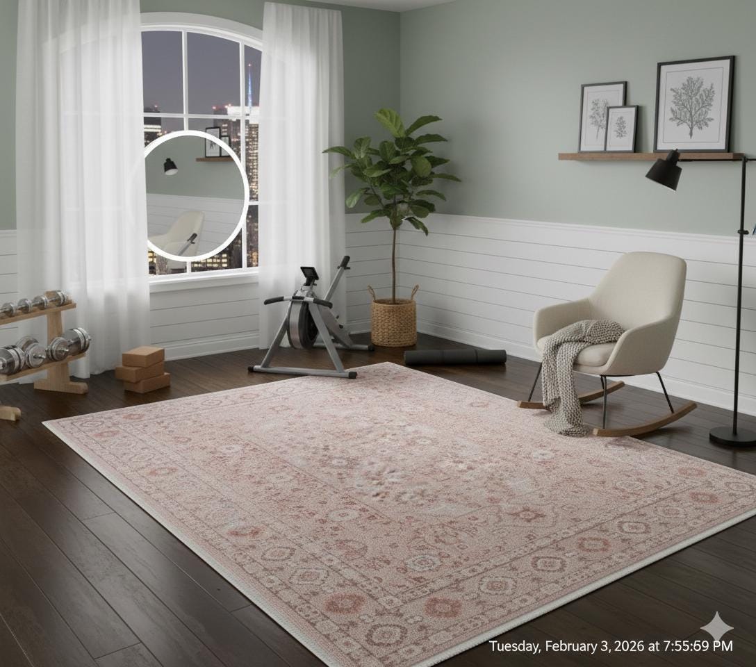 Blush Turkish Style Rug: Vintage Floral Area Carpet