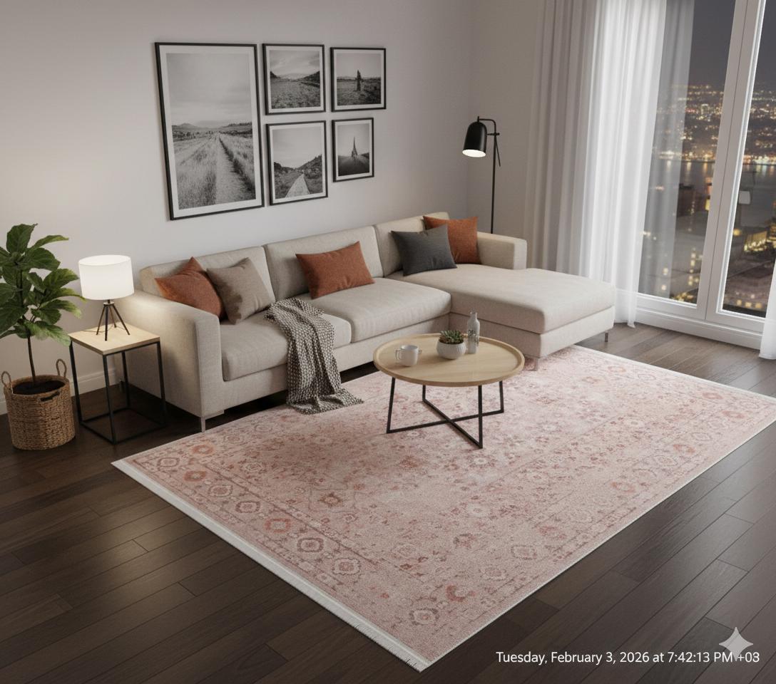 Blush Turkish Style Rug: Vintage Floral Area Carpet