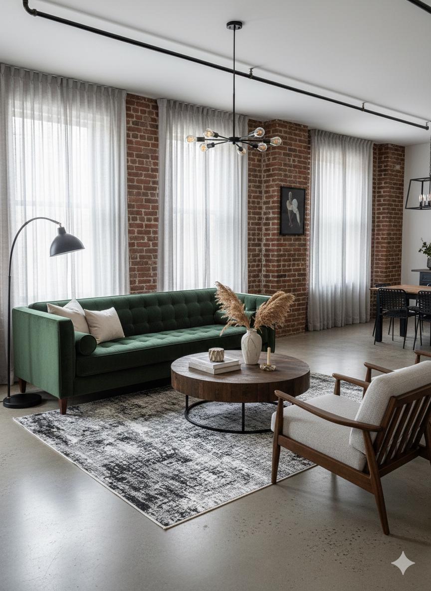 Modern Abstract Area Rug – Black, White, Grey Distressed Industrial Style Carpet