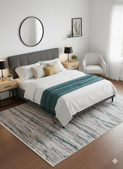 Modern Abstract Area Rug – Distressed Linear Design, Pastel Tones, 160x230cm