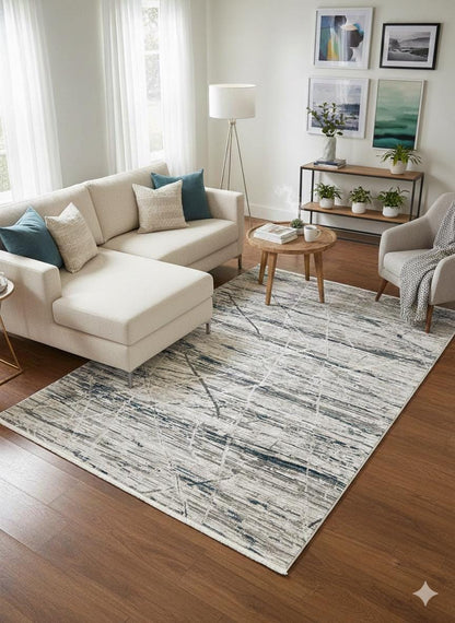 Modern Abstract Area Rug – Distressed Linear Design, Pastel Tones, 160x230cm