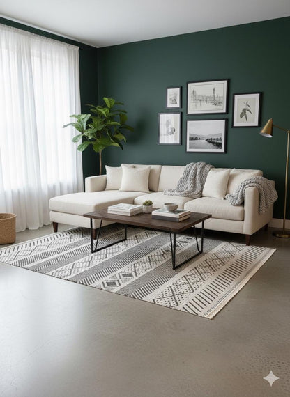 Modern Boho Tribal Area Rug – Black Cream Geometric Flatweave Carpet (160x230 cm)