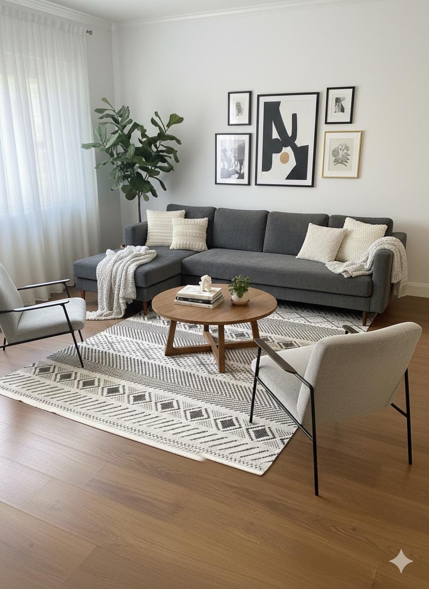 Modern Boho Tribal Area Rug – Black Cream Geometric Flatweave Carpet (160x230 cm)