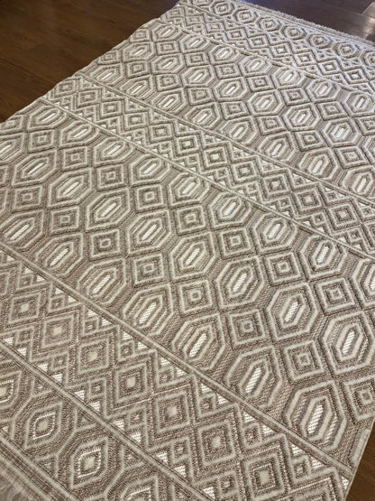 Handwoven Geometric Area Rug – Neutral Beige Boho Carpet, Tribal Diamond Texture