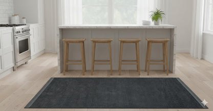 Washable Navy Blue Ribbed Area Rug – Modern Textured Cotton Carpet with Fringe