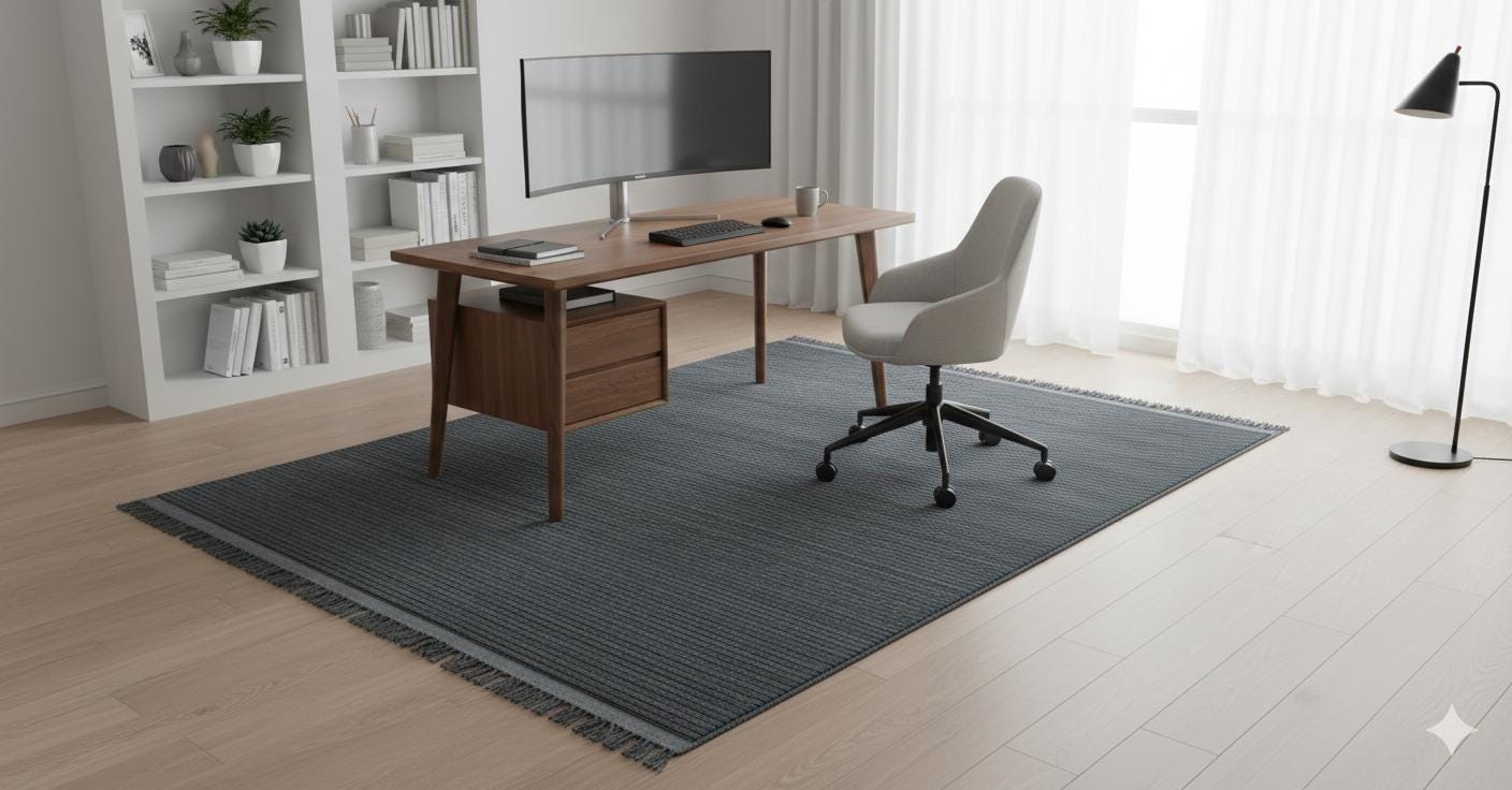 Washable Navy Blue Ribbed Area Rug – Modern Textured Cotton Carpet with Fringe