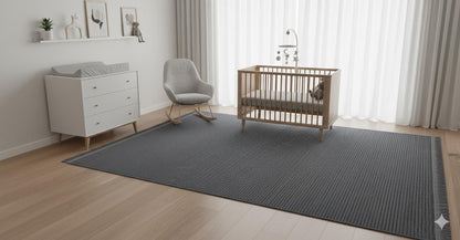 Washable Navy Blue Ribbed Area Rug – Modern Textured Cotton Carpet with Fringe