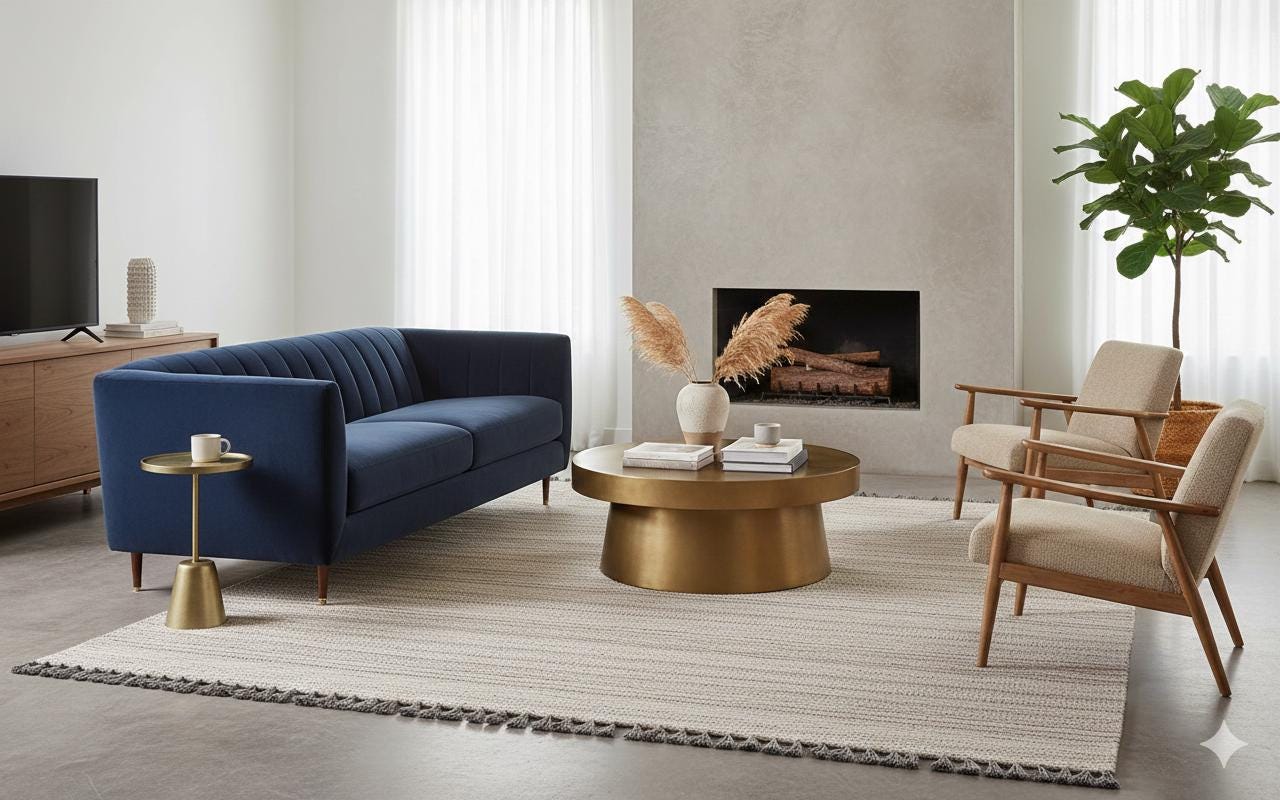 Striped Scandinavian Rug – Modern Nordic Area Rug with Fringe, Neutral Minimalist Living Room Carpet