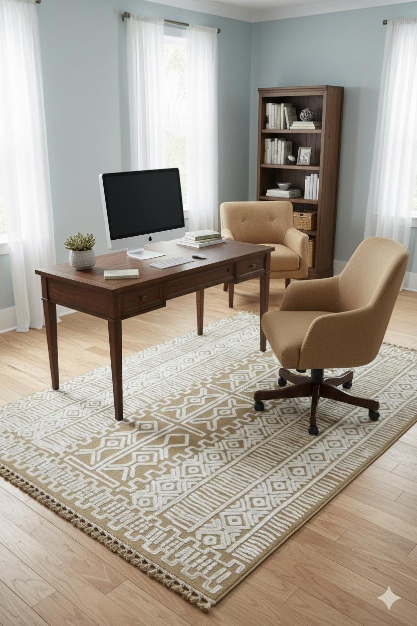 Modern Geometric High-Low Pile Viscose Carpet – Beige & White Tribal Design Area Rug