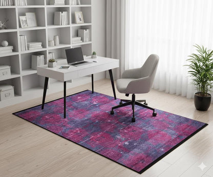 Washable Abstract Area Rug – Moody Purple Magenta Distressed Boho Home Decor